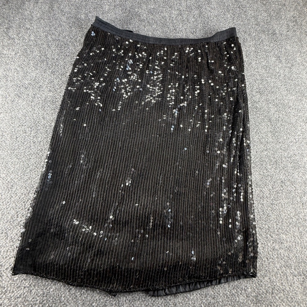 J.L.B. Black Sequin Pure Silk Handmade Midi Skirt Size L Style 2101